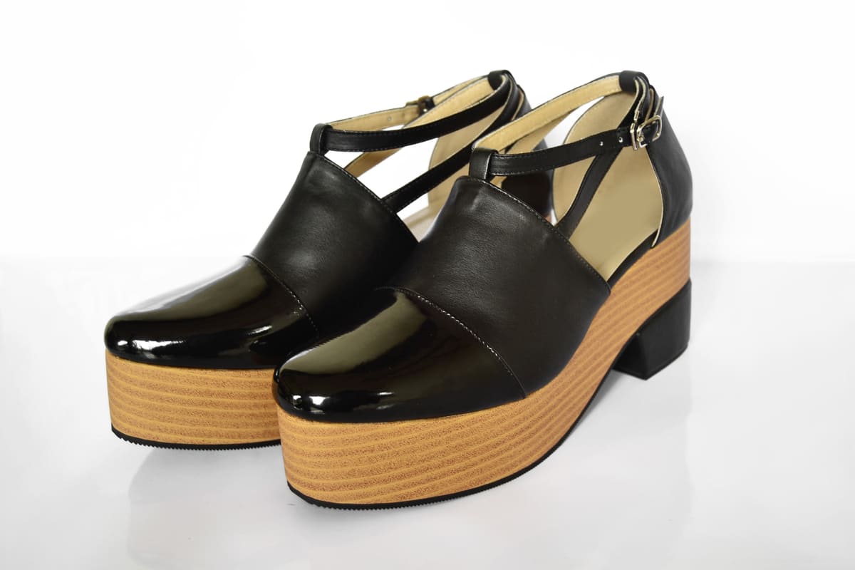 scarpe donna tacco platform legno neri