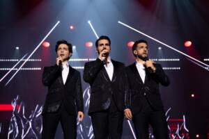 Il Volo, Gianluca Ginoble, Piero Barone e Ignazio Boschetto durante un loro concerto