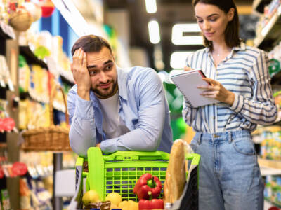 coppia al supermercato spesa noia