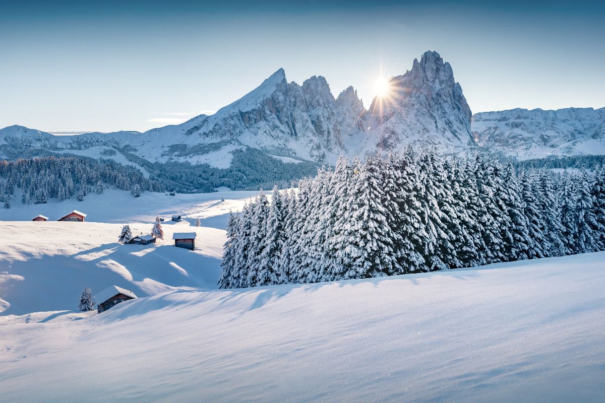 Baite innevate all’Alpe di Siusi, Trentino